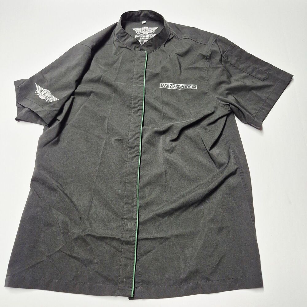 Wingstop Employee Uniform Shirt Womens Medium Black Chef Jacket Work Top Green